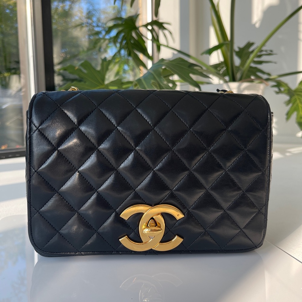 Chanel Vintage Full Flap Black Quilted Leather Bag